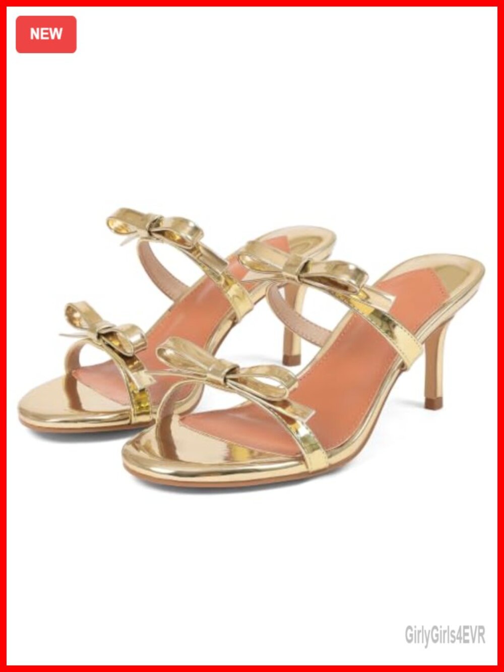Bow Kitten Heels 2.9 Inch Strappy Sandals Faux Leather Slip On Open Toe Women
